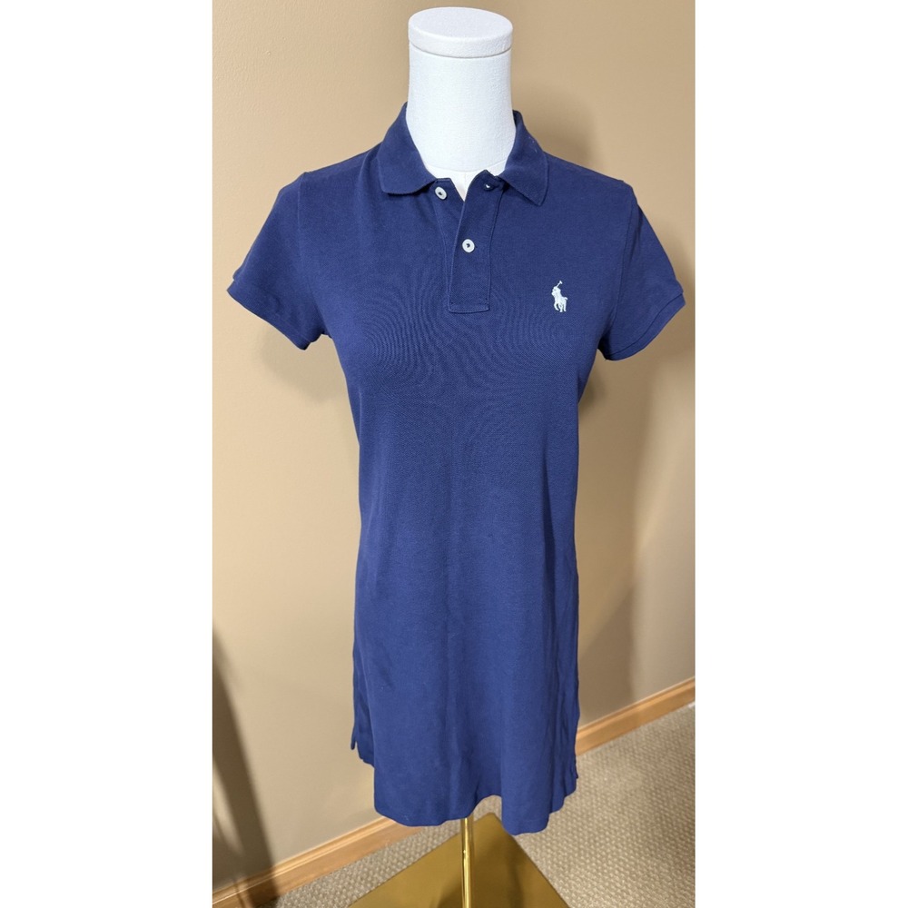 Polo Ralph Lauren The Mesh Mini Dress Womens XS Navy Blue Cotton Polo Pony